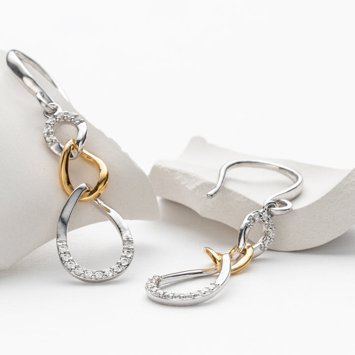 Two-Tone Sterling Silver Interlocking Teardrop Earrings for Women
