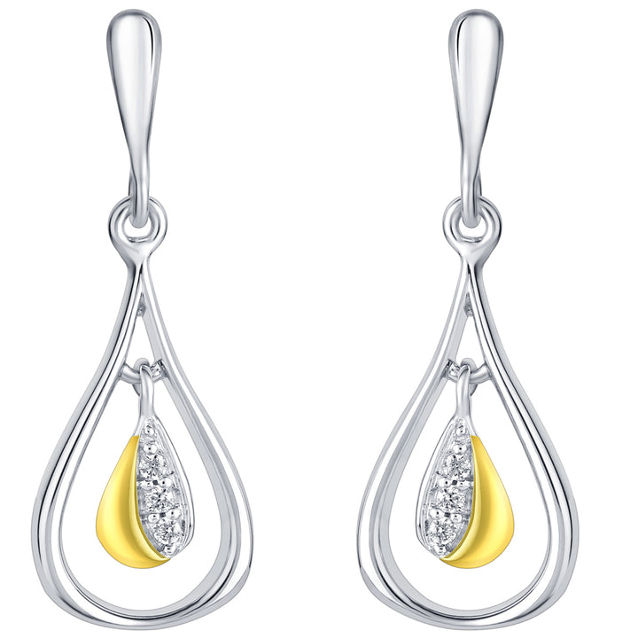 Two-Tone Sterling Silver Open Fan Drop Earrings for Women