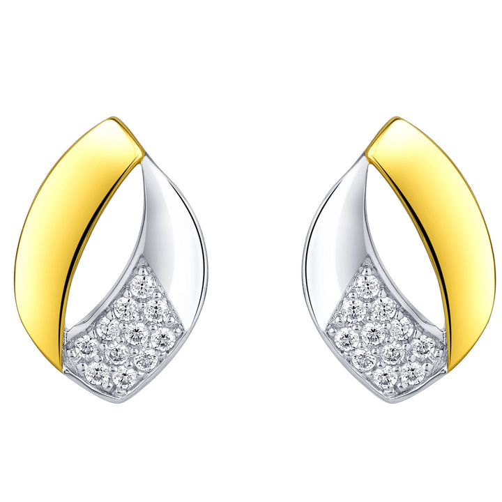 Two-Tone Sterling Silver Embellished Open Teardrop Earrings for Women
