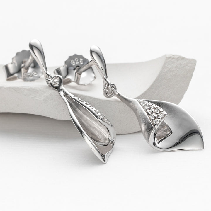 Sterling Silver Orchid Drop Earrings for Women