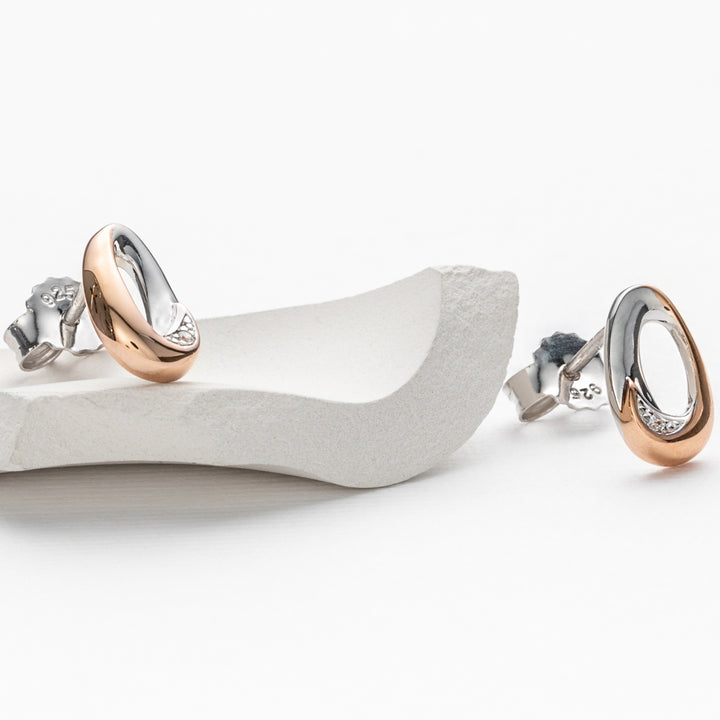 Two-Tone Sterling Silver Open Ellipse Earrings for Women