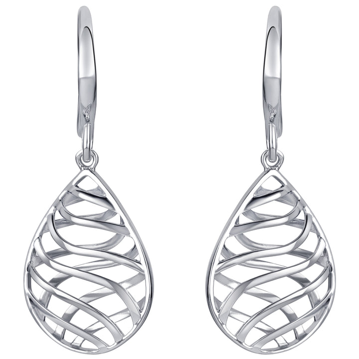 Sterling Silver Open Lattice Teardrop Earrings for Women