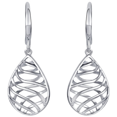 Sterling Silver Open Lattice Teardrop Earrings for Women