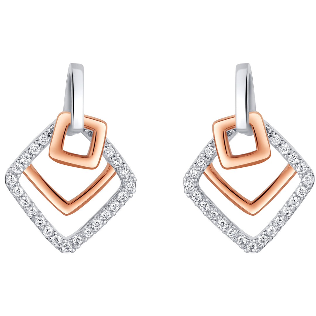 Sterling Silver Open Layered Square Earrings for Women