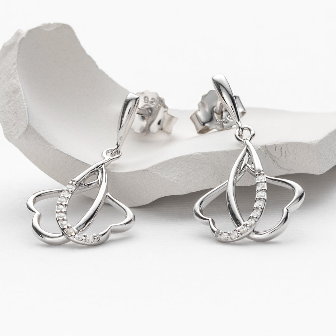 Sterling Silver Double Heart Linked Drop Earrings for Women