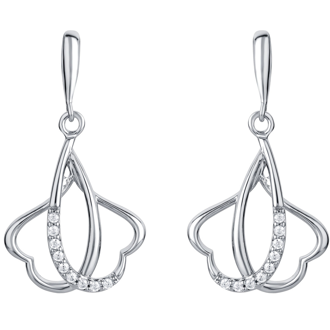 Sterling Silver Double Heart Linked Drop Earrings for Women