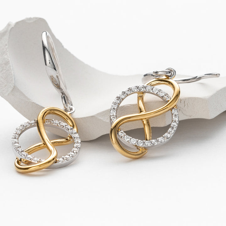 Two-Tone Sterling Silver Infinity Drop Earrings for Women