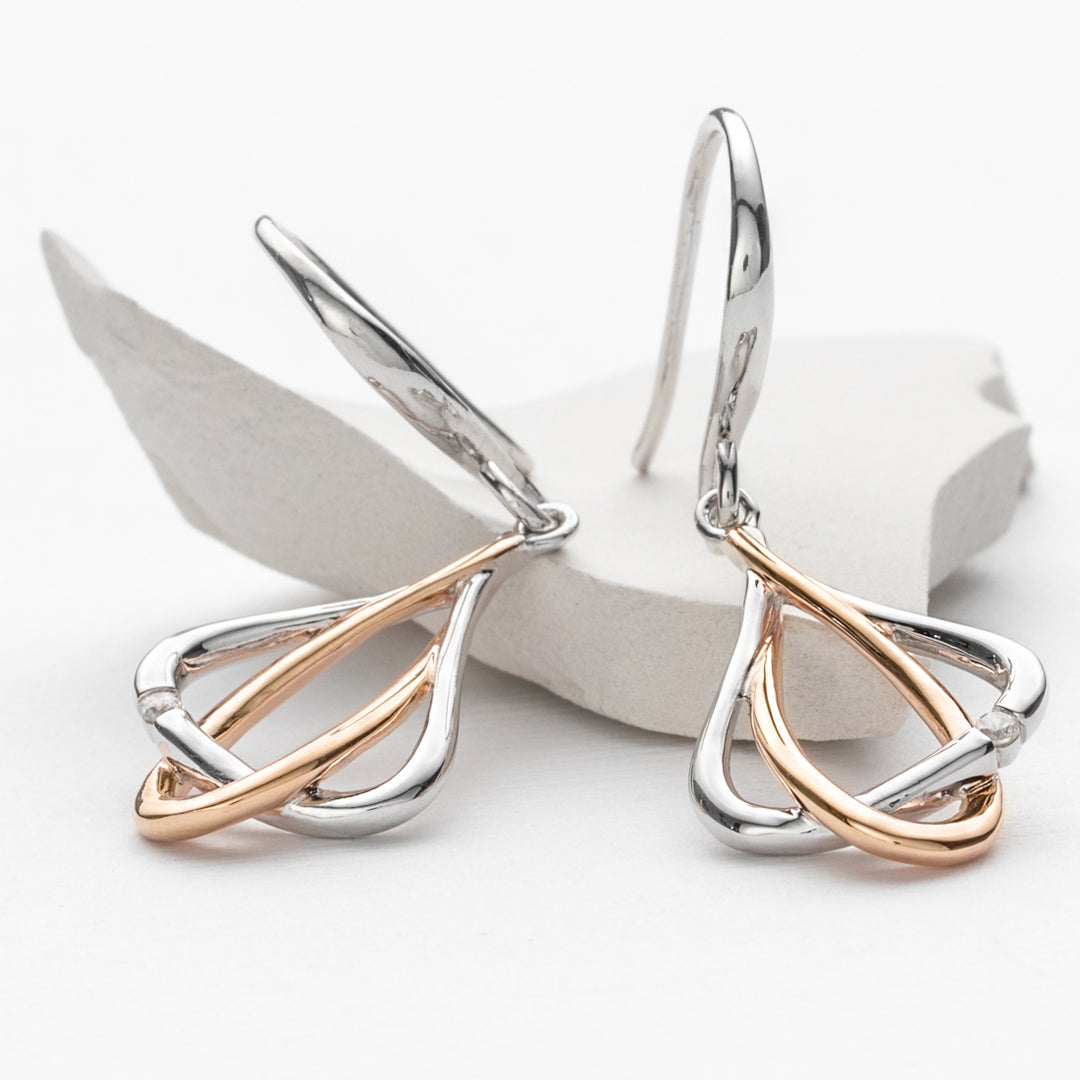 Two-Tone Sterling Silver Linked Dewdrop Earrings for Women