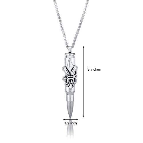 Fleur-de-Lis Design Stainless Steel Bullet Necklace