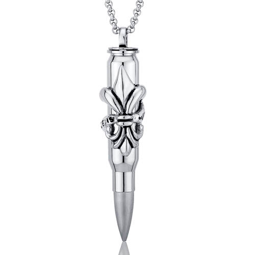 Fleur-de-Lis Design Stainless Steel Bullet Necklace