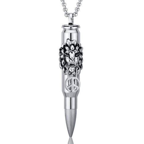 Lion Head Design Stainless Steel Bullet Necklace
