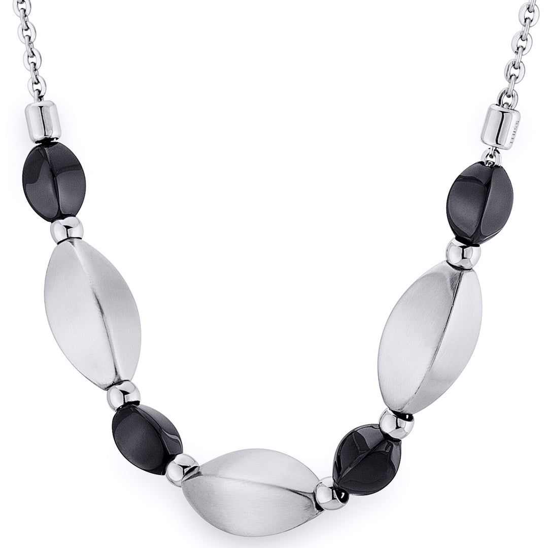 Stainless Steel Necklace Black and Silver-tone Beads