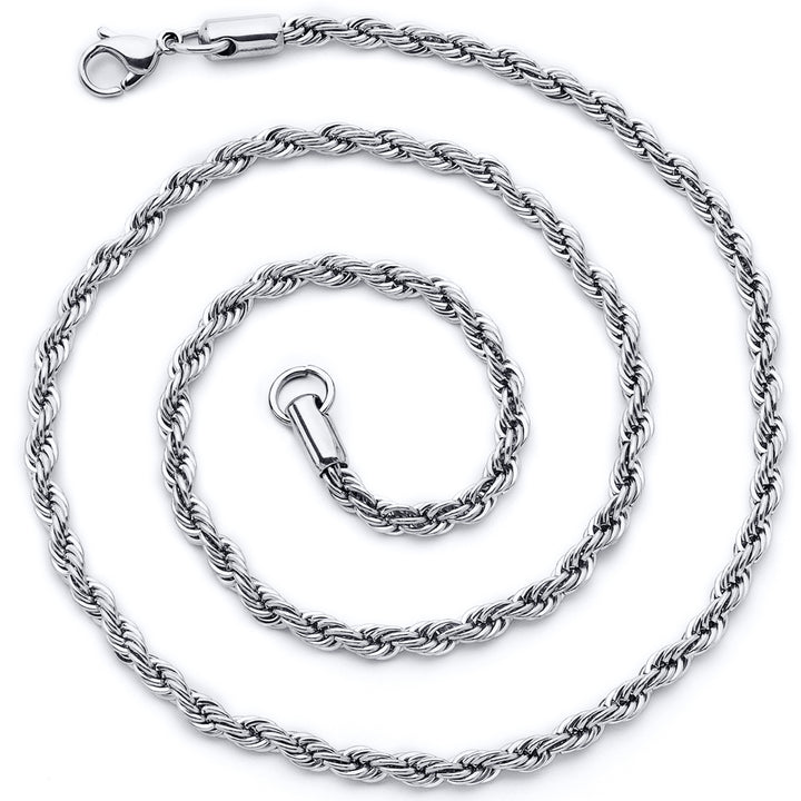 22 Inch 4mm Diamond Cut Stainless Steel Rope Chain Necklace