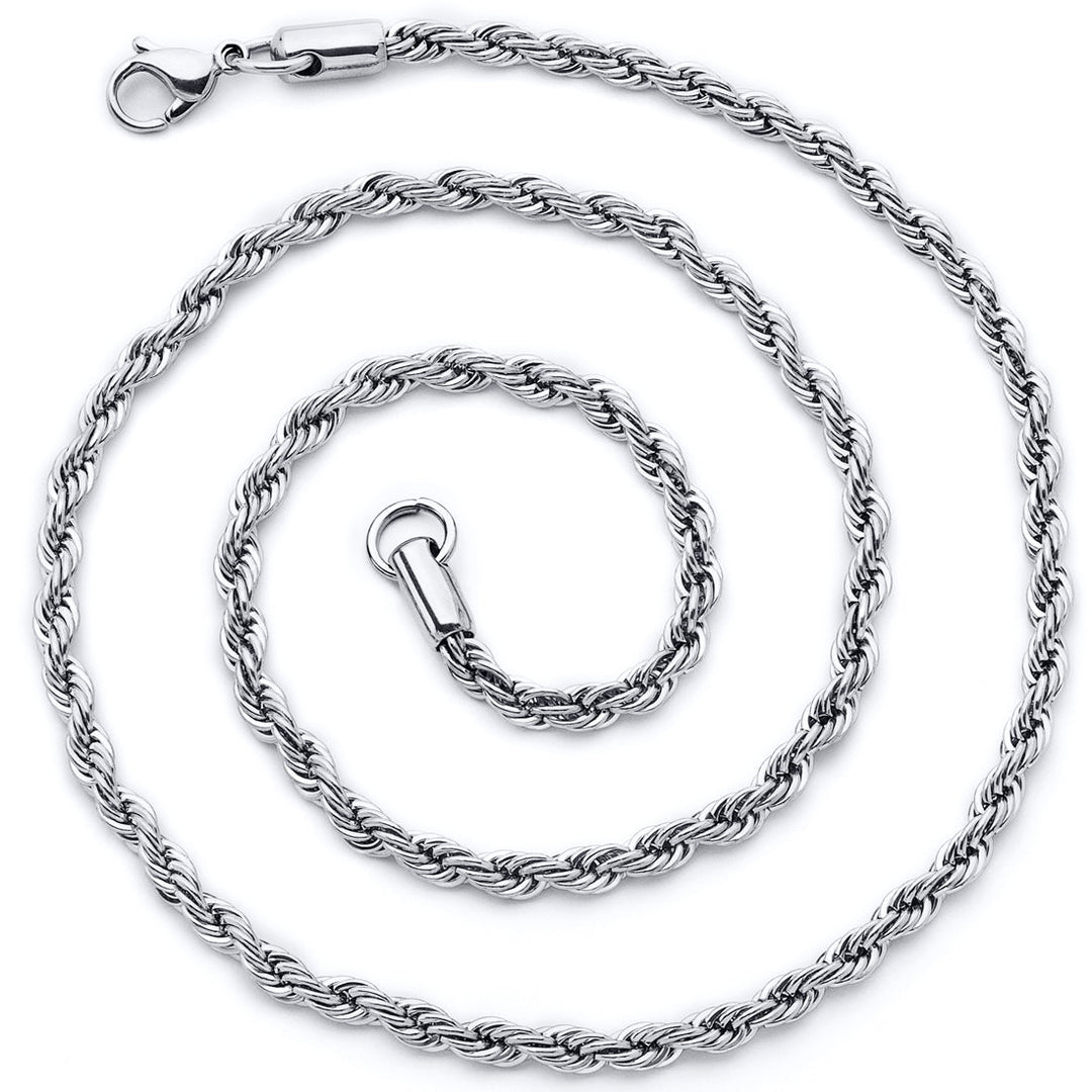 36 Inch 4mm Diamond Cut Stainless Steel Rope Chain Necklace
