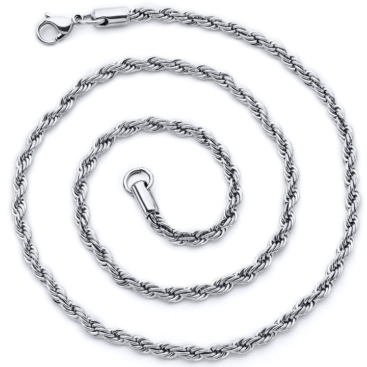 36 Inch 5mm Diamond Cut Stainless Steel Rope Chain Necklace