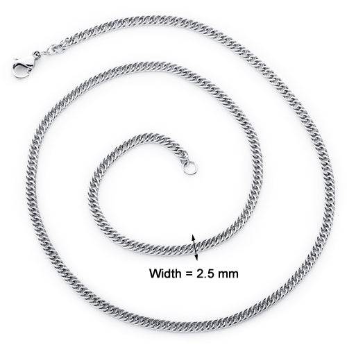 22 Inch 2.5mm Diamond Cut Stainless Steel Flat Double Curb Chain Necklace