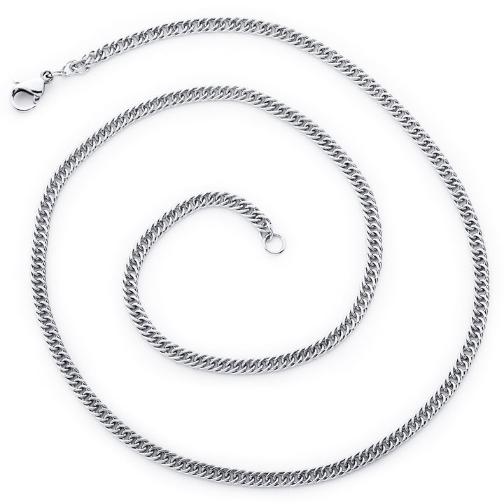 16inch 2.5mm Diamond Cut Stainless Steel Flat Double Curb Chain Necklace