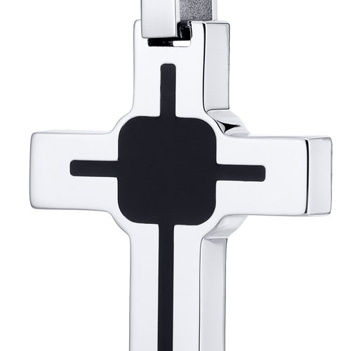Art Deco Style Polished Finish Stainless Steel Cross Pendant With 22 inch Chain