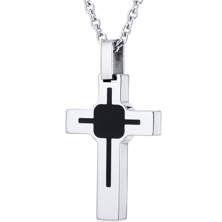 Art Deco Style Polished Finish Stainless Steel Cross Pendant With 22 inch Chain