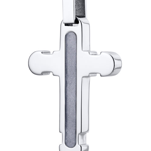 Rounded Notch Design Polished Finish Stainless Steel Cross Pendant With 22 inch Chain