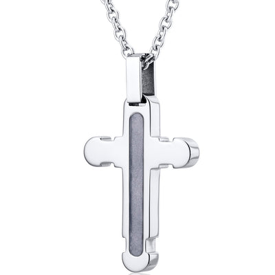 Rounded Notch Design Polished Finish Stainless Steel Cross Pendant With 22 inch Chain