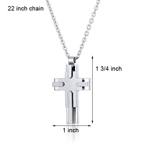 Multi-Layered Two Tone Stainless Steel Cross Pendant With 22 inch Chain