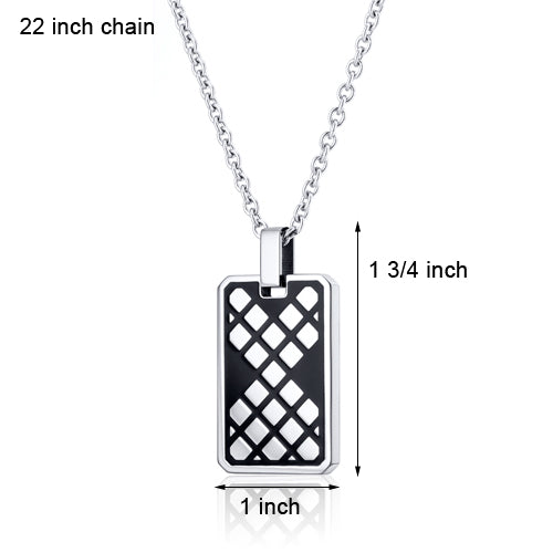 Black Stainless Steel Modern Mosaic Dog Tag Bar Necklace 22 inch Chain