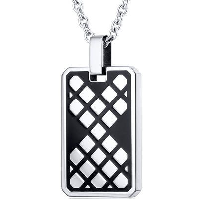 Black Stainless Steel Modern Mosaic Dog Tag Bar Necklace 22 inch Chain