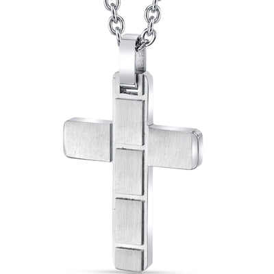 Brick Pattern Stainless Steel Cross Pendant with 22 inch Necklace