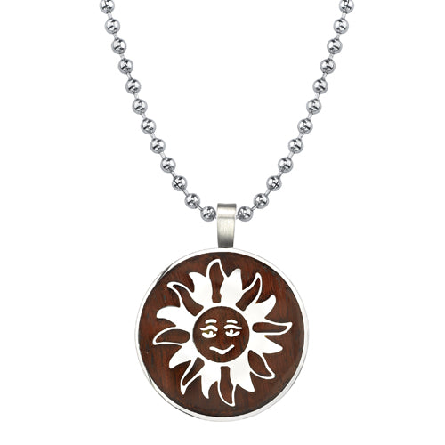 Stainless Steel Brushed Medallion with Red wood Finish and Sun Symbol