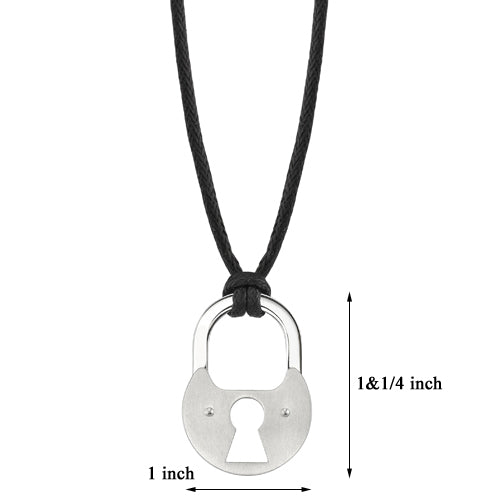 Stainless Steel Brushed Finish Padlock Pendant on a Black Cord