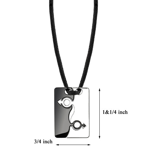 Stainless Steel Mars Symbol Puzzle Pendant on a Black Cord