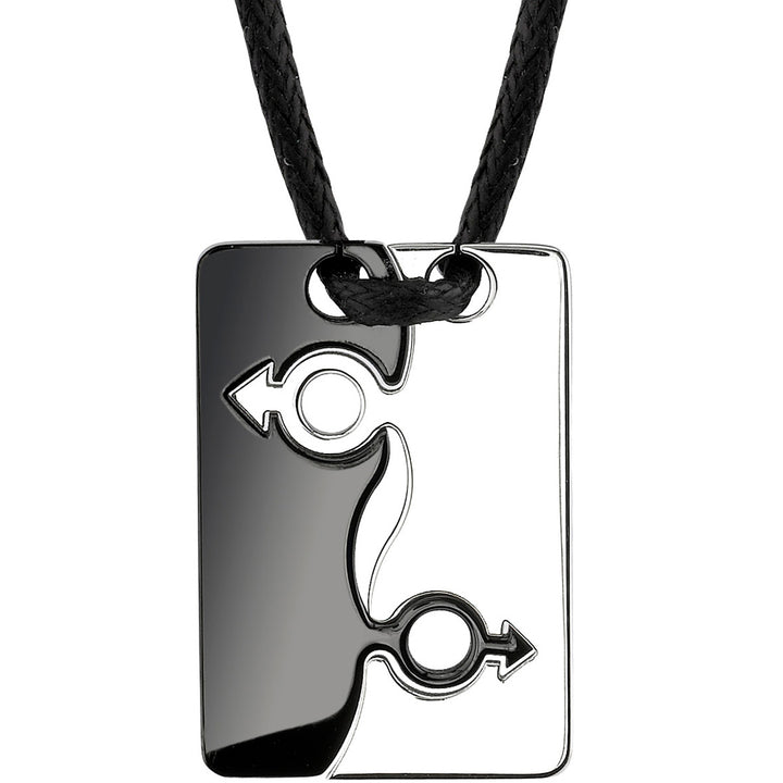 Stainless Steel Mars Symbol Puzzle Pendant on a Black Cord