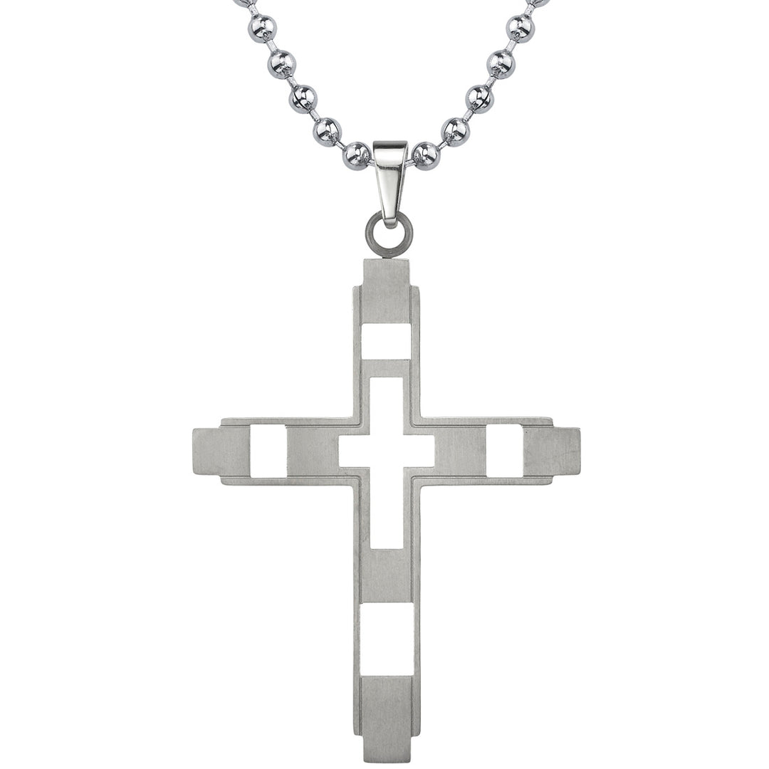 Titanium Cross Pendant Necklace, Ball Chain