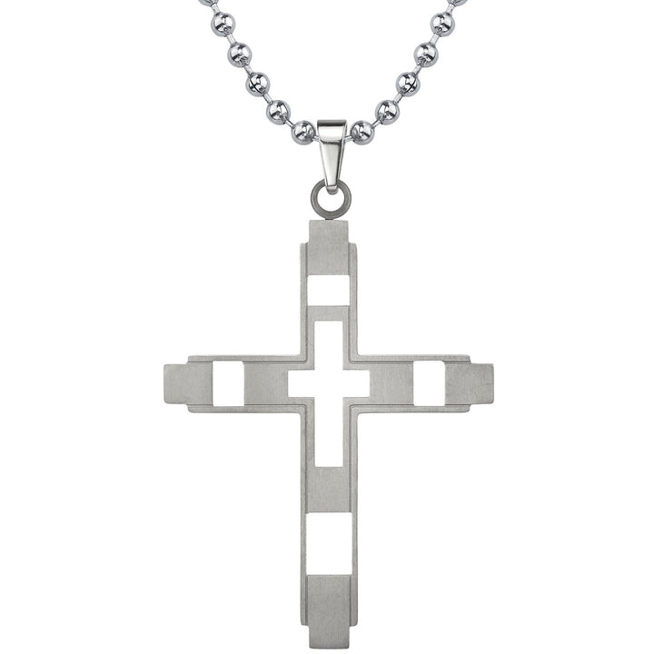 Titanium Cross Pendant Necklace, Ball Chain