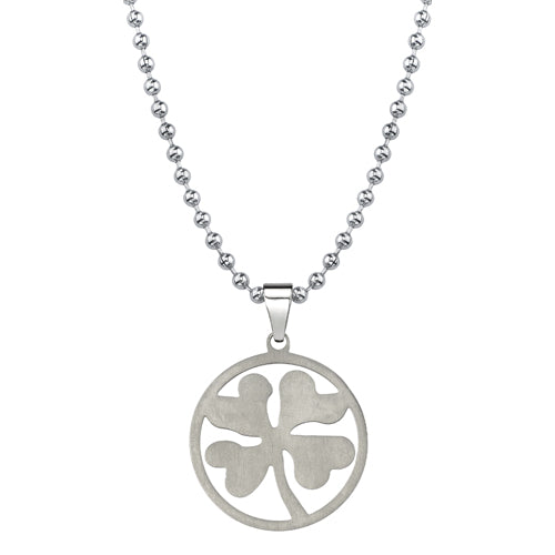 Titanium Four Leaf Clover Shamrock Pendant Necklace