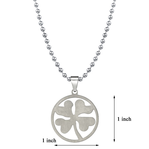 Titanium Four Leaf Clover Shamrock Pendant Necklace