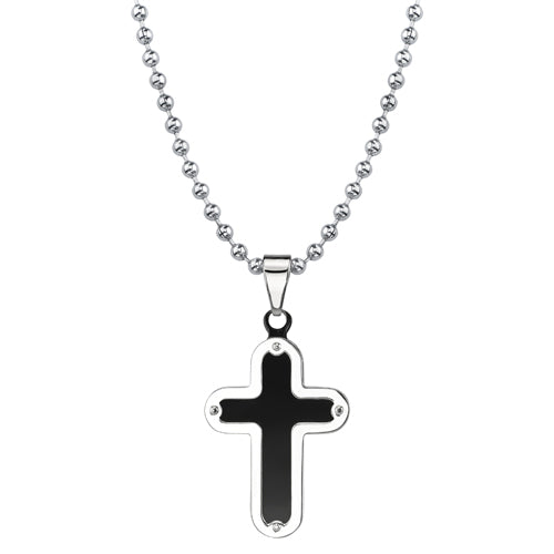 Stainless Steel Black Cross With Rivet Accent Pendant