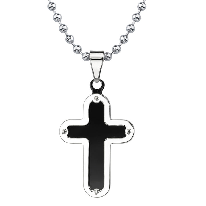 Stainless Steel Black Cross With Rivet Accent Pendant