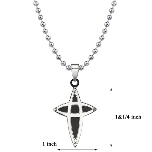 Stainless Steel Black Enamel Modern Cross Pendant Necklace