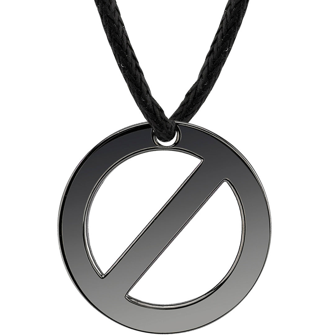 Stainless Steel Gunmetal Finish Circle Pendant on a Black Cord