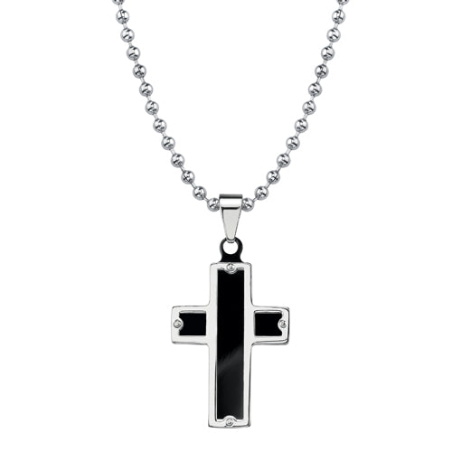 Stainless Steel Black Cross Pendant Rivet Accent with Ball Chain