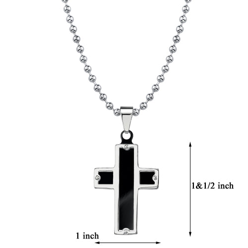 Stainless Steel Black Cross Pendant Rivet Accent with Ball Chain