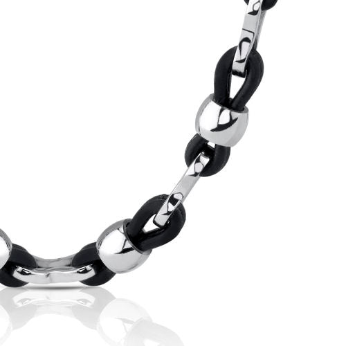Stainless Steel and Rubber Fancy Link Necklace