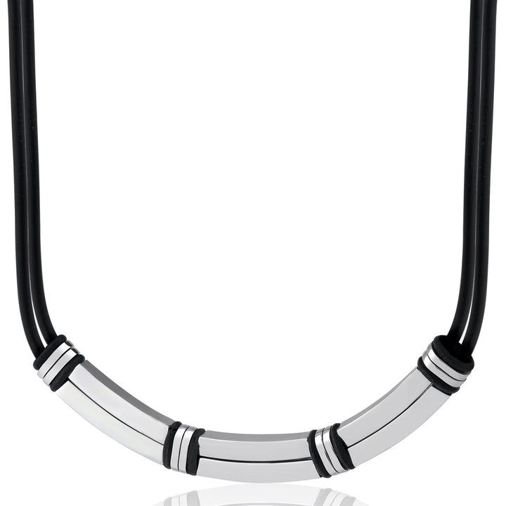Stainless Steel Bar-Link and Rubber Cord Necklace