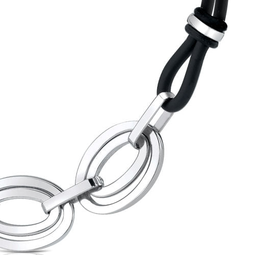 Stainless Steel Double Oval Link Rubber Cord Necklace