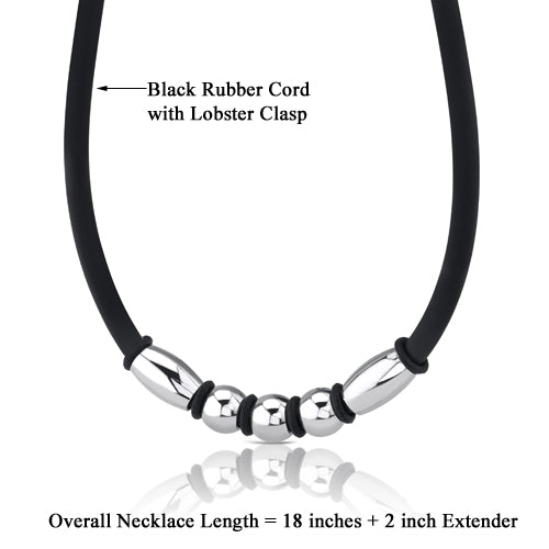 Stainless Steel Barrel and Round Bead on a Rubber Cord Necklace