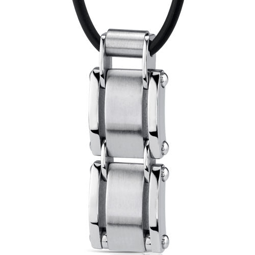 Stainless Steel Geometric Link Bar Pendant, 18+2 inch Black Cord