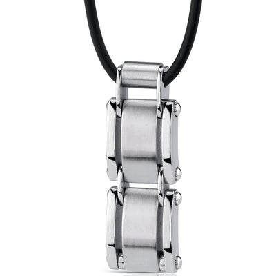 Stainless Steel Geometric Link Bar Pendant, 18+2 inch Black Cord