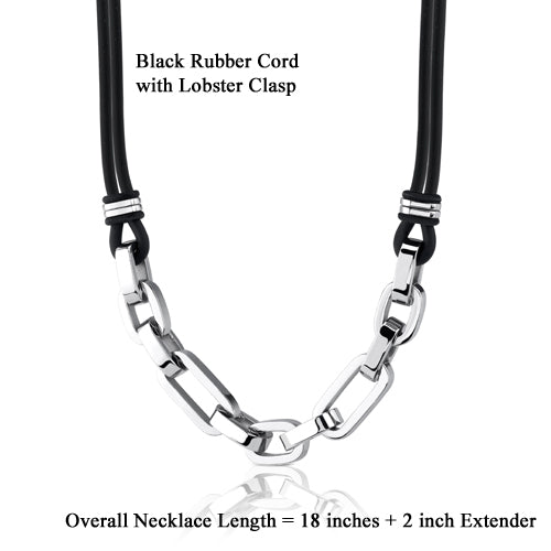 Stainless Steel Multi-Oval Link Dual Rubber Cord Necklace